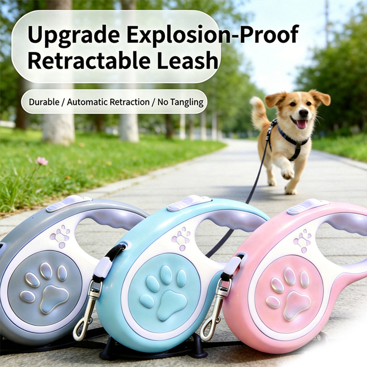 Retractable Dog Leash 16FT, U‑Shaped Anti‑Tangle Design, Heavy‑Duty Walking Leash with Alloy Hook for Small & Medium Dogs