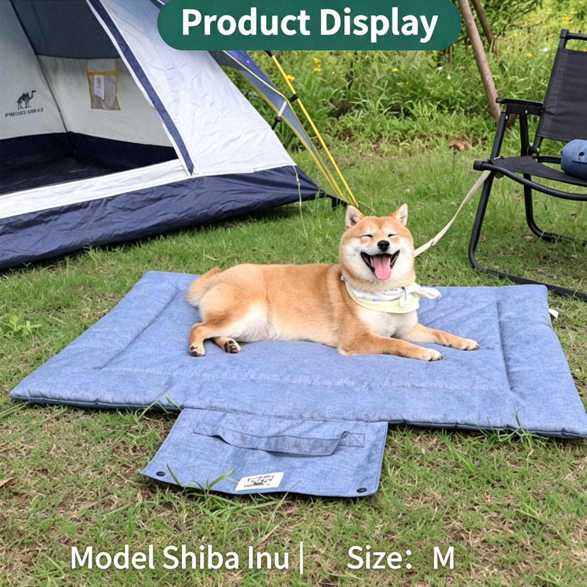 Portable Foldable Outdoor Pet Travel Mat, Reversible Scratch & Wear‑Resistant Water‑Repellent Sleeping Pad for Dogs & Cats, With Carry Handle, Denim Blue & Dark Grey, S/M/L Sizes