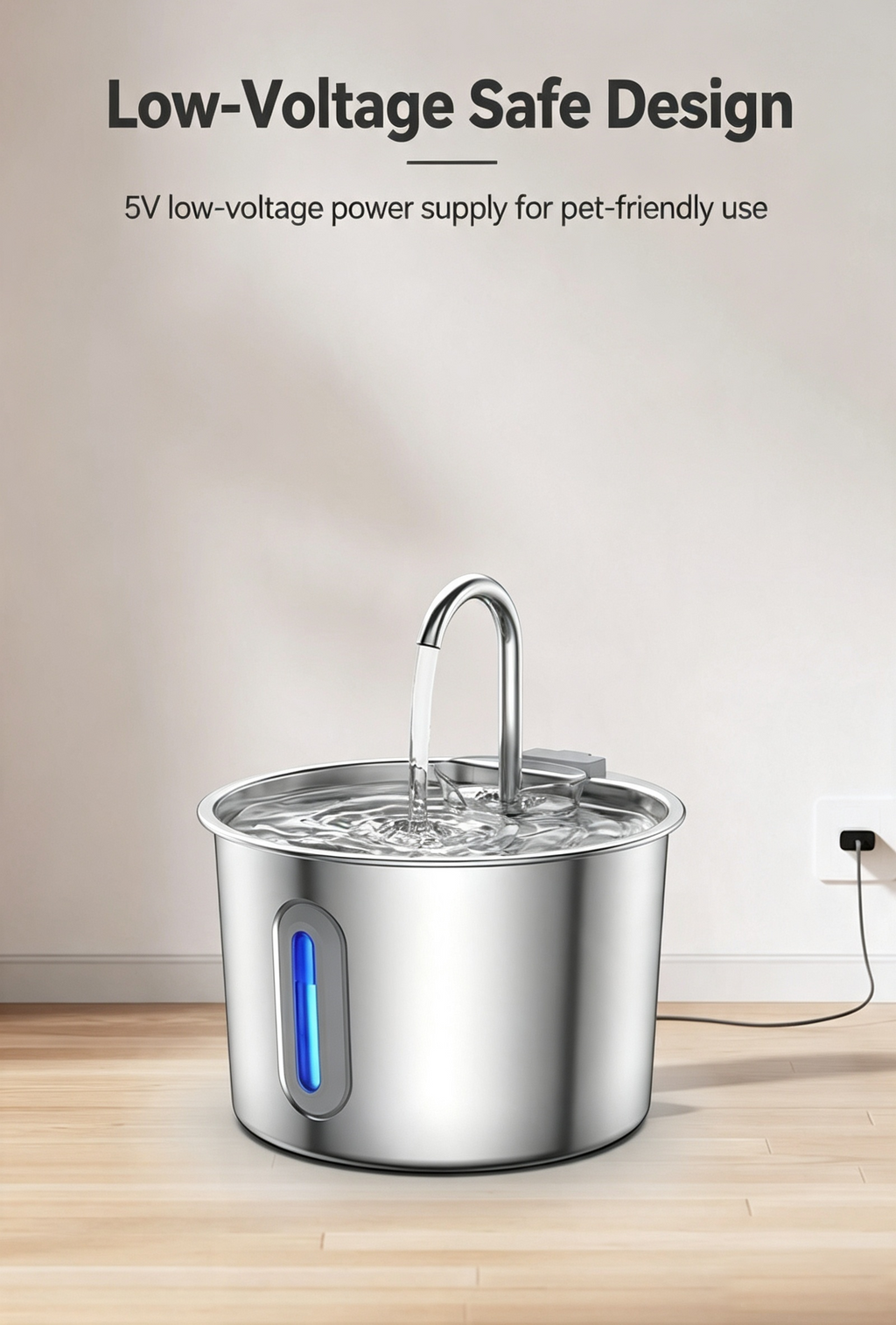 2L Pet Water Fountain, 304 Stainless Steel Automatic Water Dispenser for Cats & Dogs, Quiet Circulating Water Fountain with Bonus Filter Replacements 