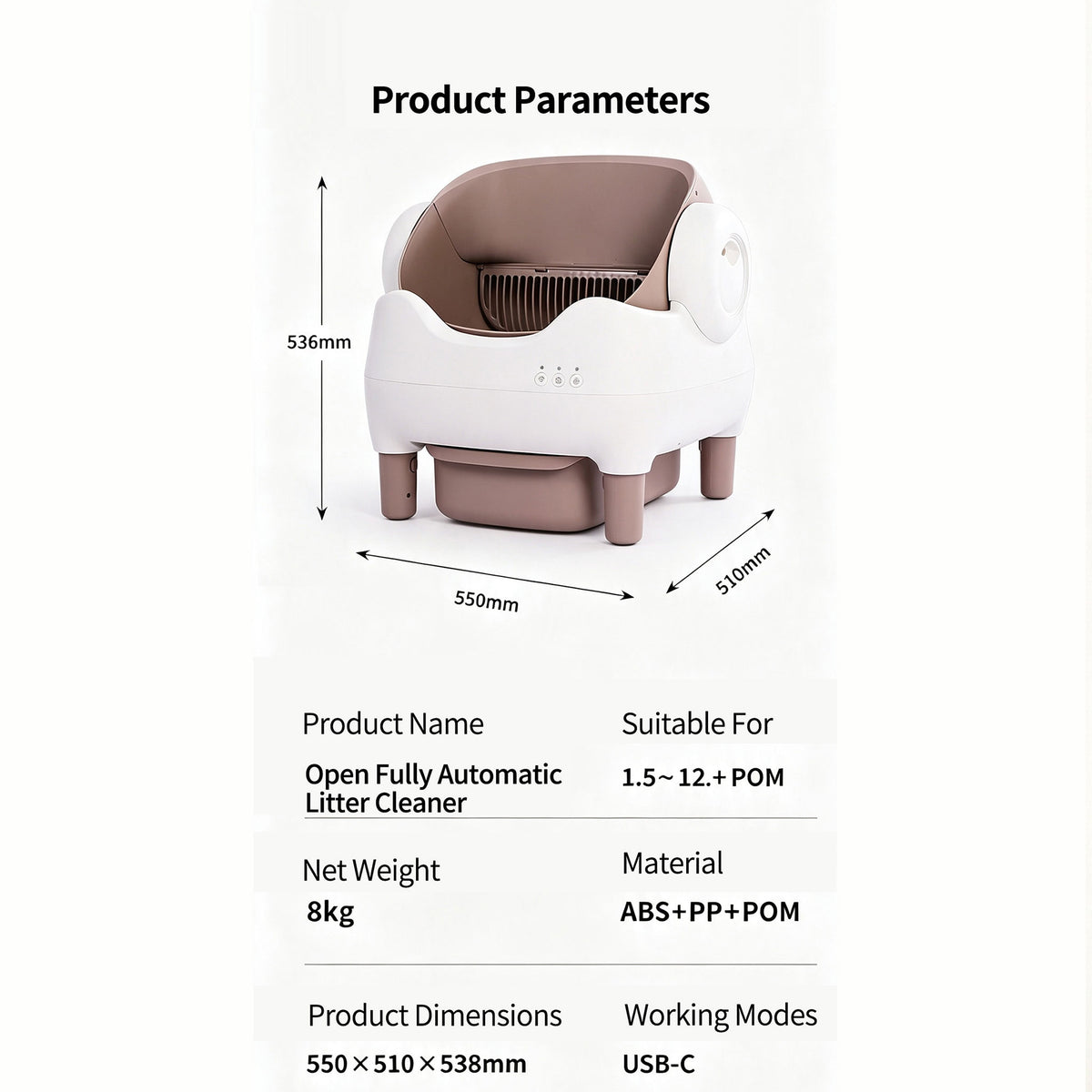 Automatic Self-Cleaning Cat Litter Box — Open Top, APP Control, Odor Control for Large Cats