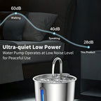 2L Pet Water Fountain, 304 Stainless Steel Automatic Water Dispenser for Cats & Dogs, Quiet Circulating Water Fountain with Bonus Filter Replacements 
