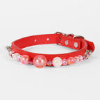 Stylish Pearl‑Decor Microfiber PU Leather Pet Collar, Adjustable Comfort Collar for Small Medium Large Dogs & Cats