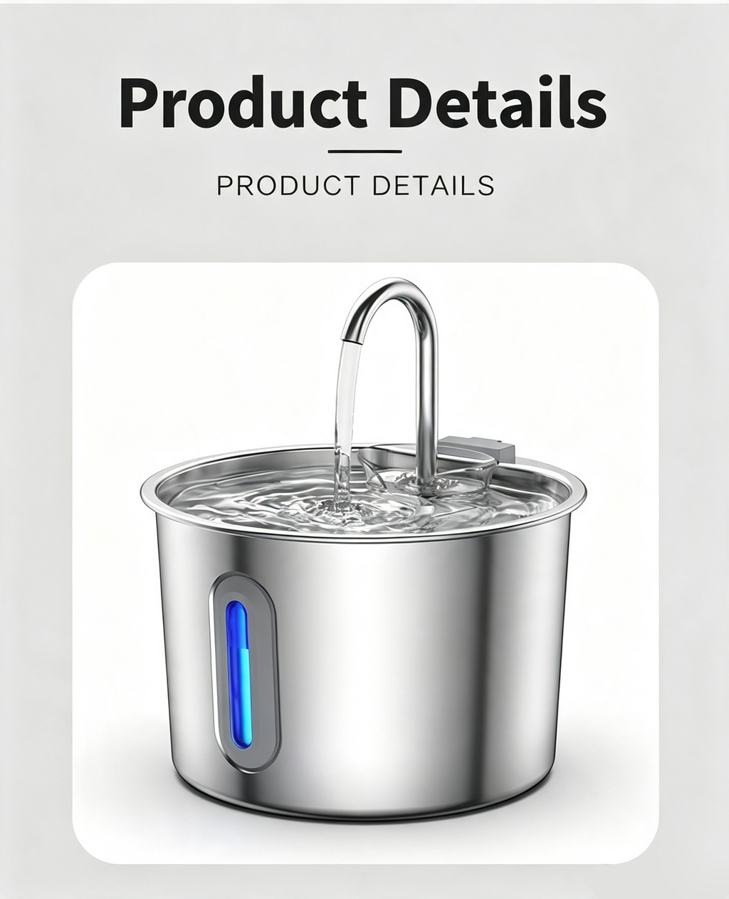 2L Pet Water Fountain, 304 Stainless Steel Automatic Water Dispenser for Cats & Dogs, Quiet Circulating Water Fountain with Bonus Filter Replacements 