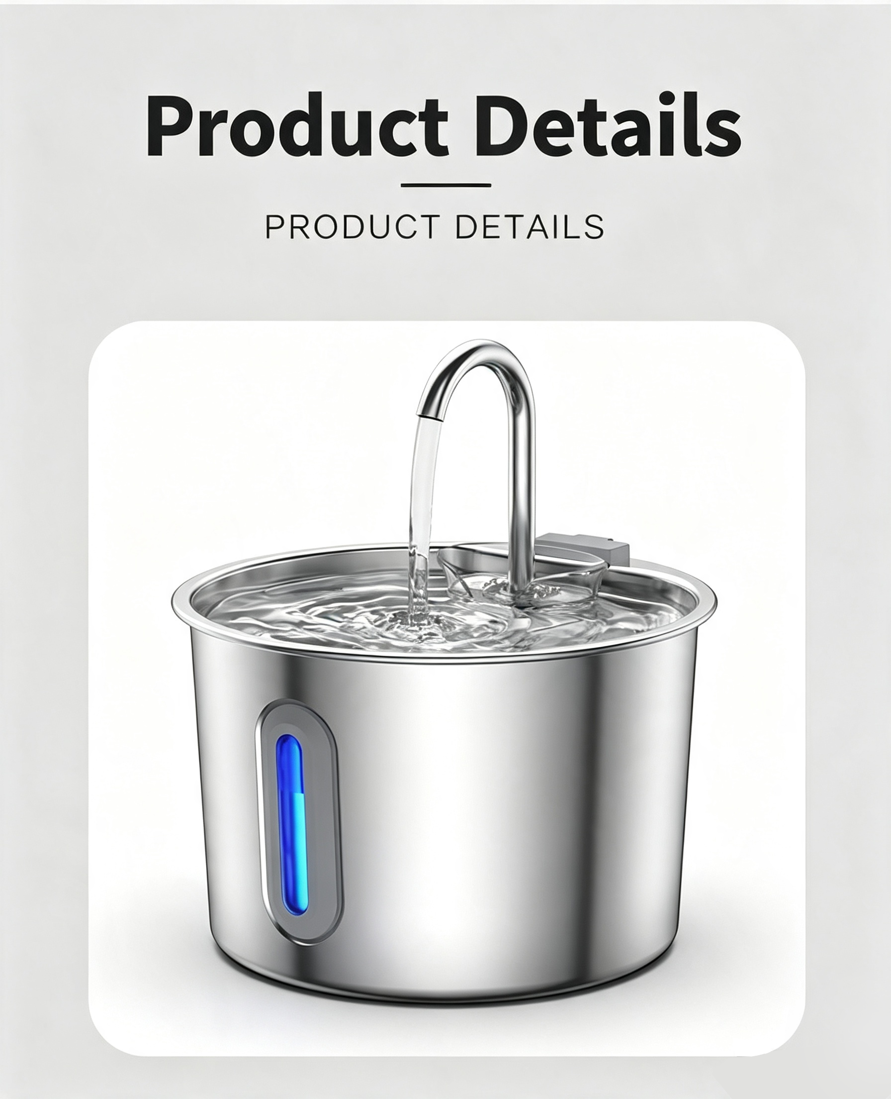 2L Pet Water Fountain, 304 Stainless Steel Automatic Water Dispenser for Cats & Dogs, Quiet Circulating Water Fountain with Bonus Filter Replacements 