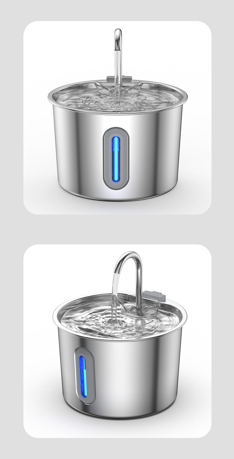 2L Pet Water Fountain, 304 Stainless Steel Automatic Water Dispenser for Cats & Dogs, Quiet Circulating Water Fountain with Bonus Filter Replacements 