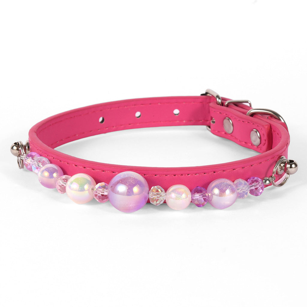 Stylish Pearl‑Decor Microfiber PU Leather Pet Collar, Adjustable Comfort Collar for Small Medium Large Dogs & Cats