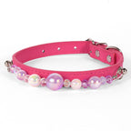 Stylish Pearl‑Decor Microfiber PU Leather Pet Collar, Adjustable Comfort Collar for Small Medium Large Dogs & Cats