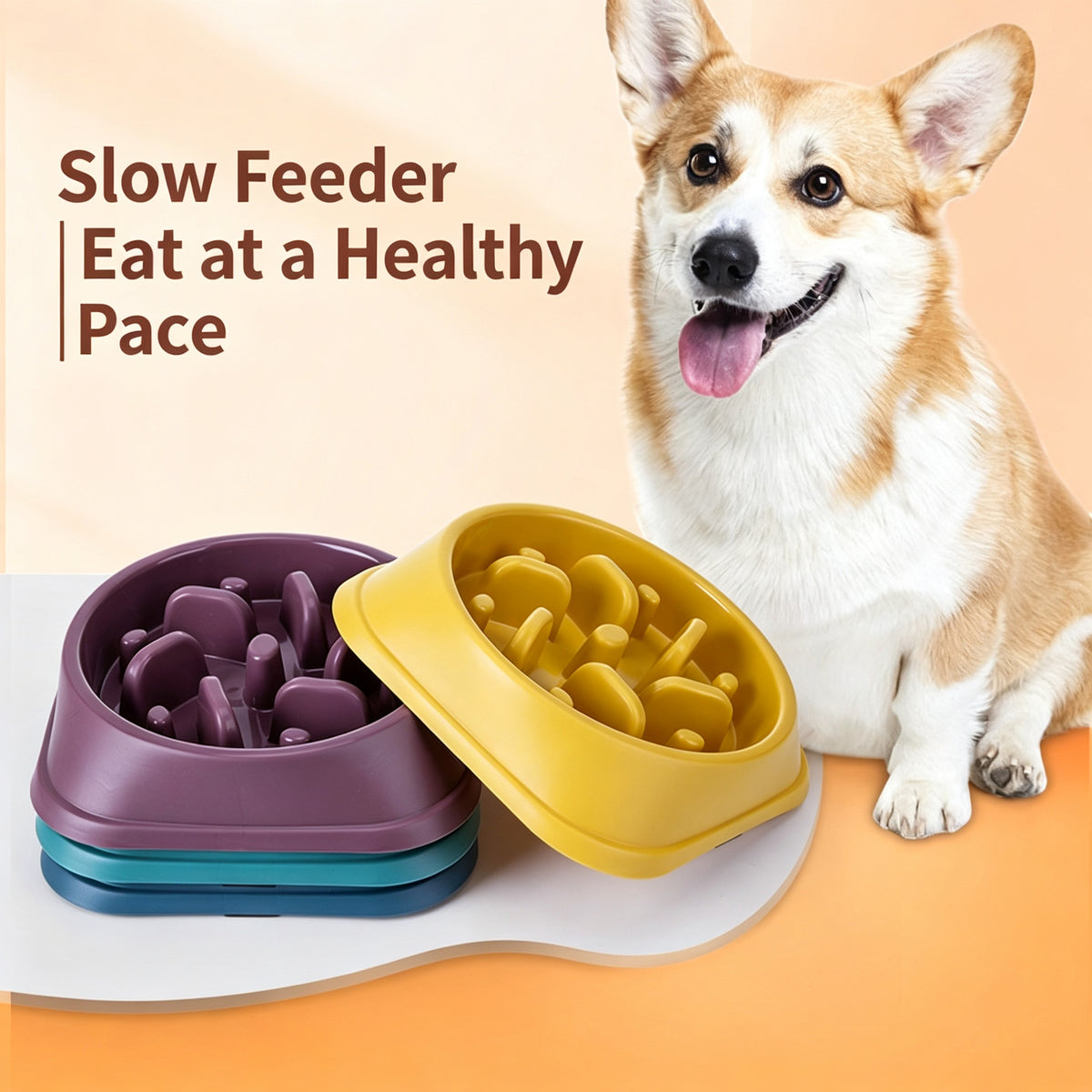 Slow Feeder Dog Bowl — Anti-Choke Pet Bowl with Non-Slip Base, Eco-Friendly PP, for Dogs & Cats