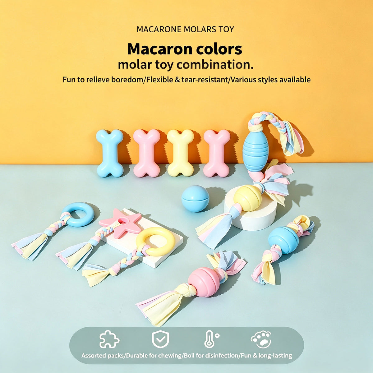 Dog TPR Chew Toy,Macaron Color Teething Stick,Durable Bite‑Resistant Dental Toy for Puppy & Adult Dog,Boredom Relief Interactive Toy
