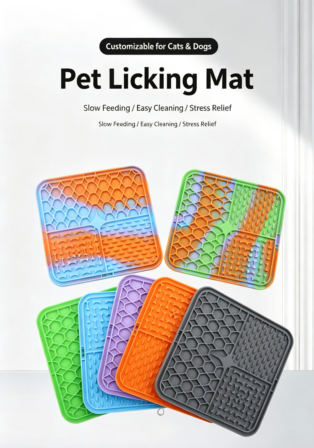 3 Large Zone Square Silicone Pet Lick Mat Non-Slip Suction Slow Feeding Pad for Puppies Dogs Cats