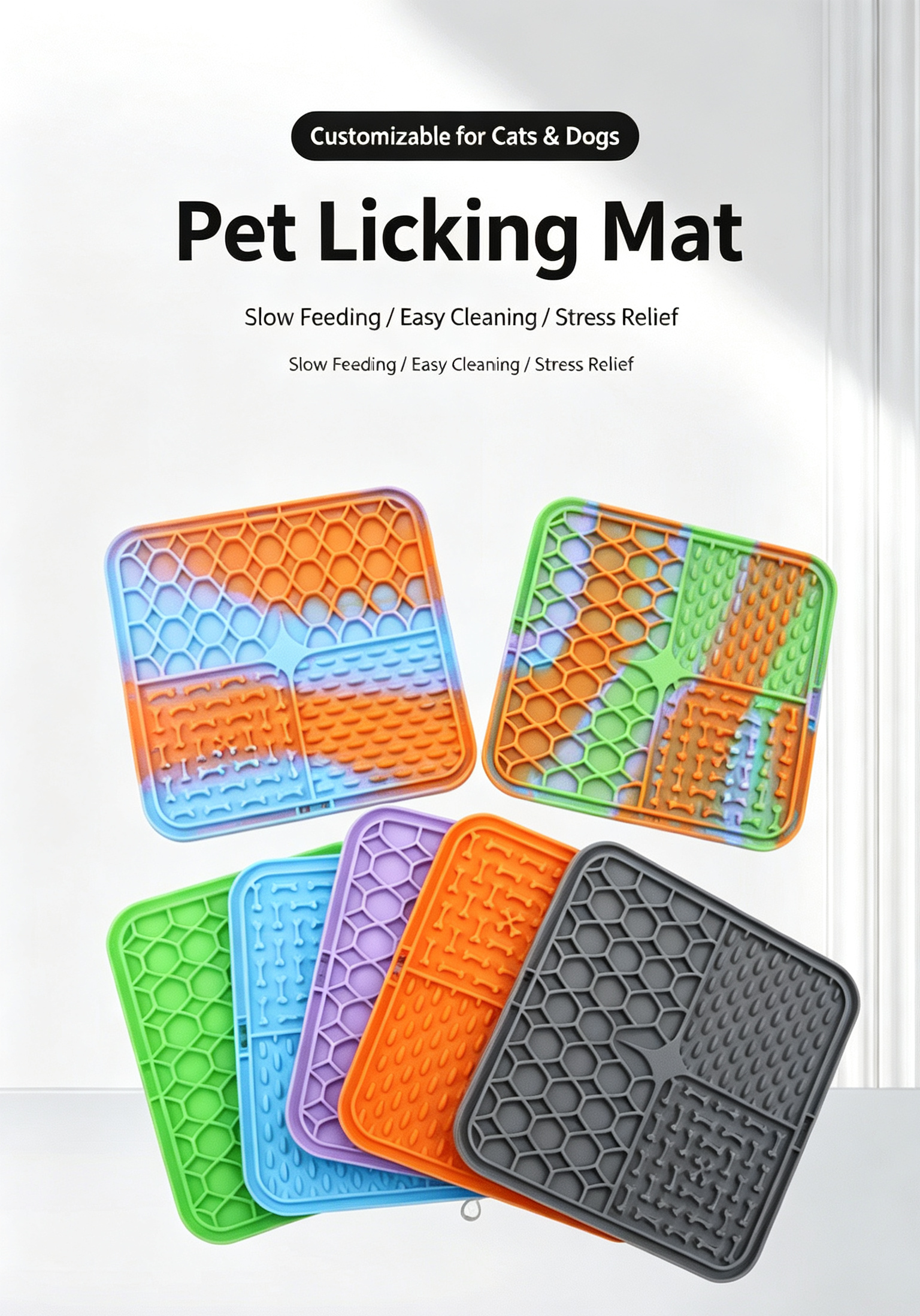 3 Large Zone Square Silicone Pet Lick Mat Non-Slip Suction Slow Feeding Pad for Puppies Dogs Cats