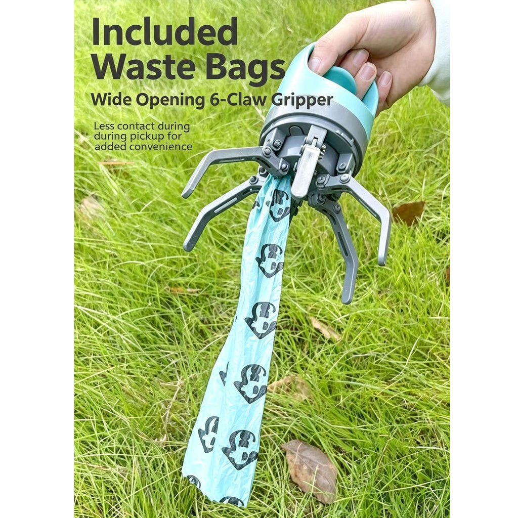 Foldable 6-Claw Pet Pooper Scooper, Cup-Shape Portable Waste Grabber with Built-in Waste Bag Dispenser, Zero-Contact Dog & Cat Poop Picker for Outdoor Walking