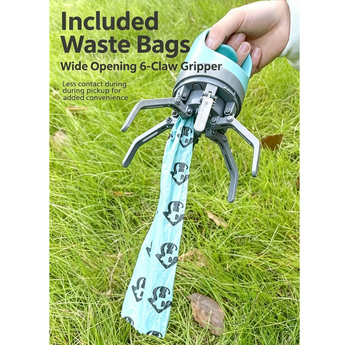 Foldable 6-Claw Pet Pooper Scooper, Cup-Shape Portable Waste Grabber with Built-in Waste Bag Dispenser, Zero-Contact Dog & Cat Poop Picker for Outdoor Walking