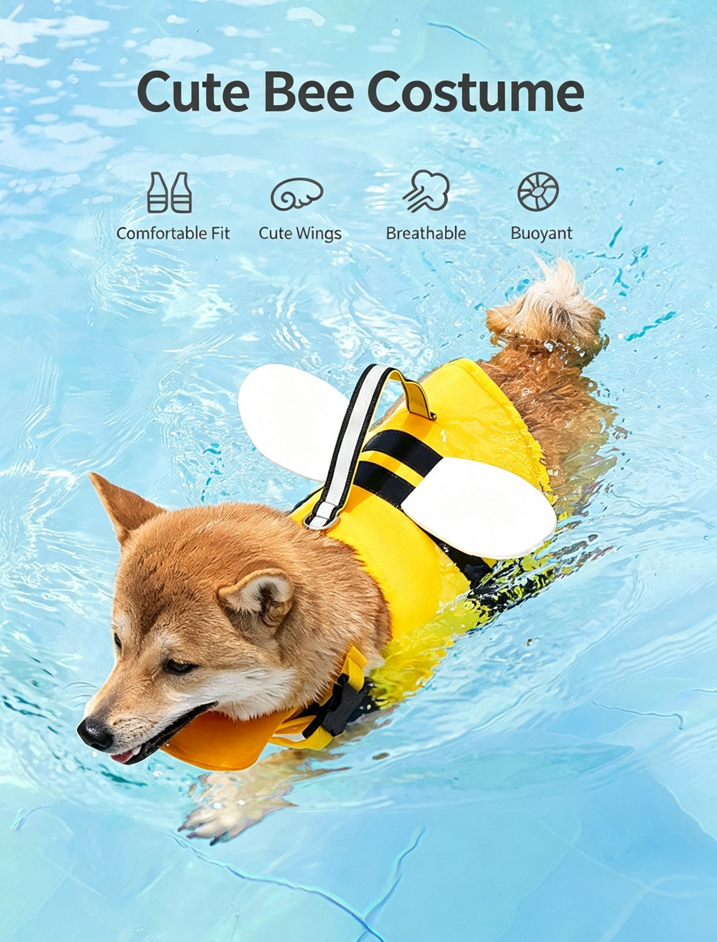 Cute Cartoon Dog Life Jacket | Bee, Duck & Crocodile Pet Swim Vest with Head Support, Reflective Rescue Handle & Leash D-Ring