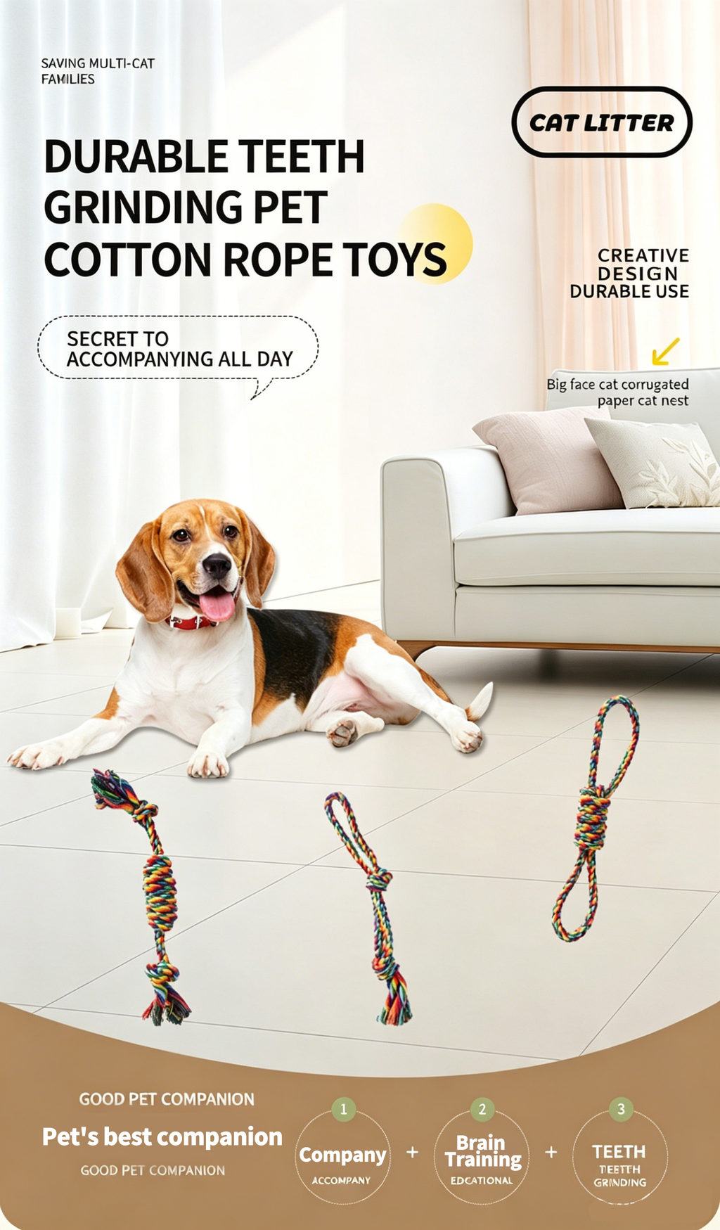 Rainbow Braided Cotton Rope Dog Chew Toy Sets, Multi Shape Interactive Play Toys for All Breeds Dogs