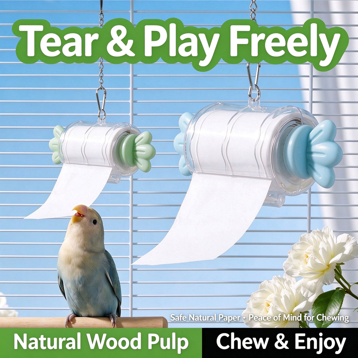 Candy-Style Bird Shredding Toy – Refillable Paper Roll Chew Toy for Parakeets, Cockatiels & Lovebirds