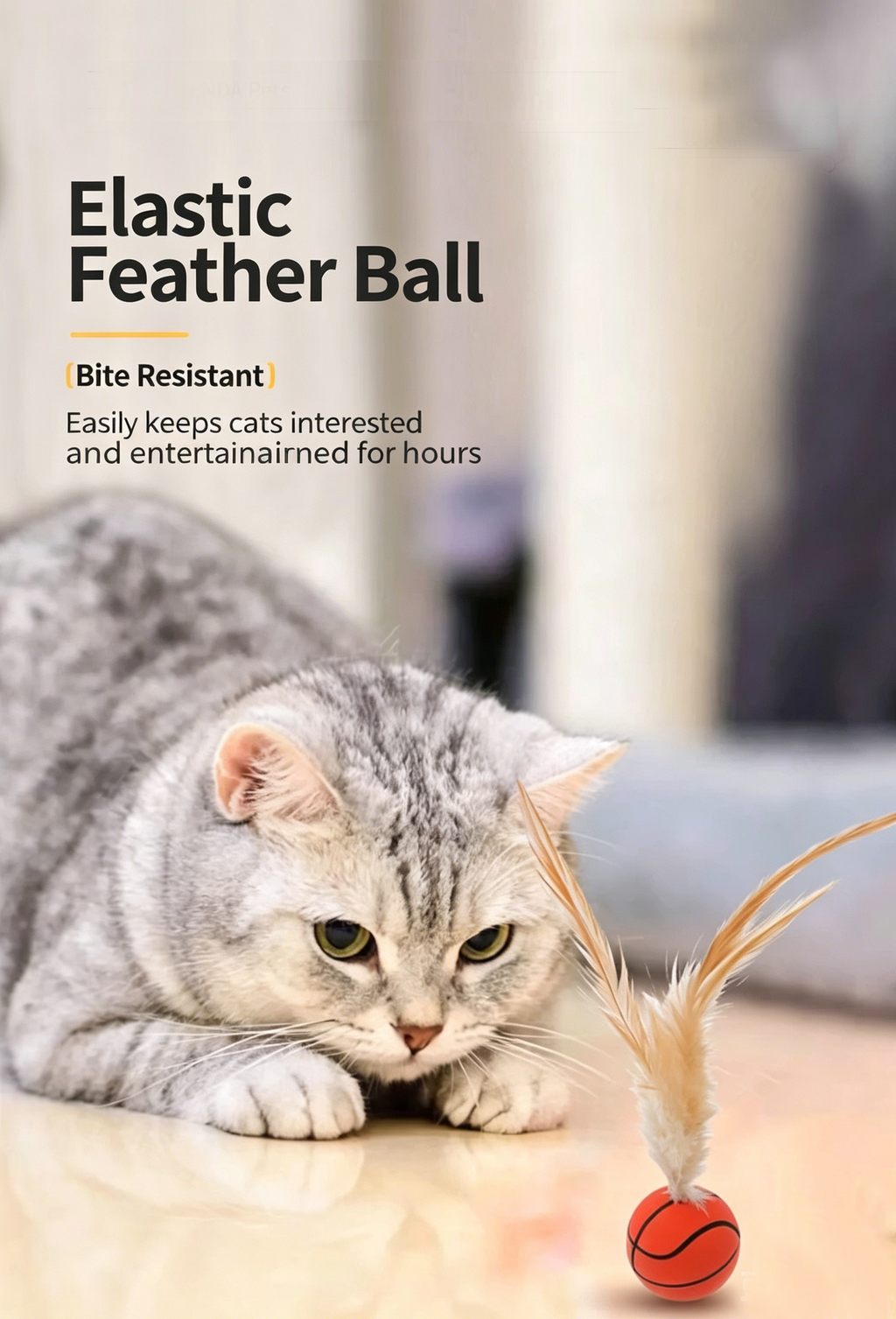 Sports‑Style Feather Bouncy Ball Cat Toy 4‑Pack｜Silent Interactive Kitten Play Teaser Toy