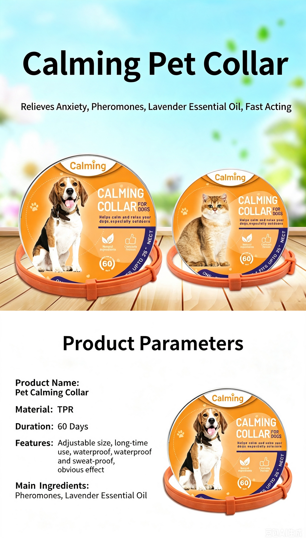 Pet Lavender Aroma Collar for Dogs & Cats, Waterproof Adjustable TPR Scent Collar Lasts Up To 60 Days