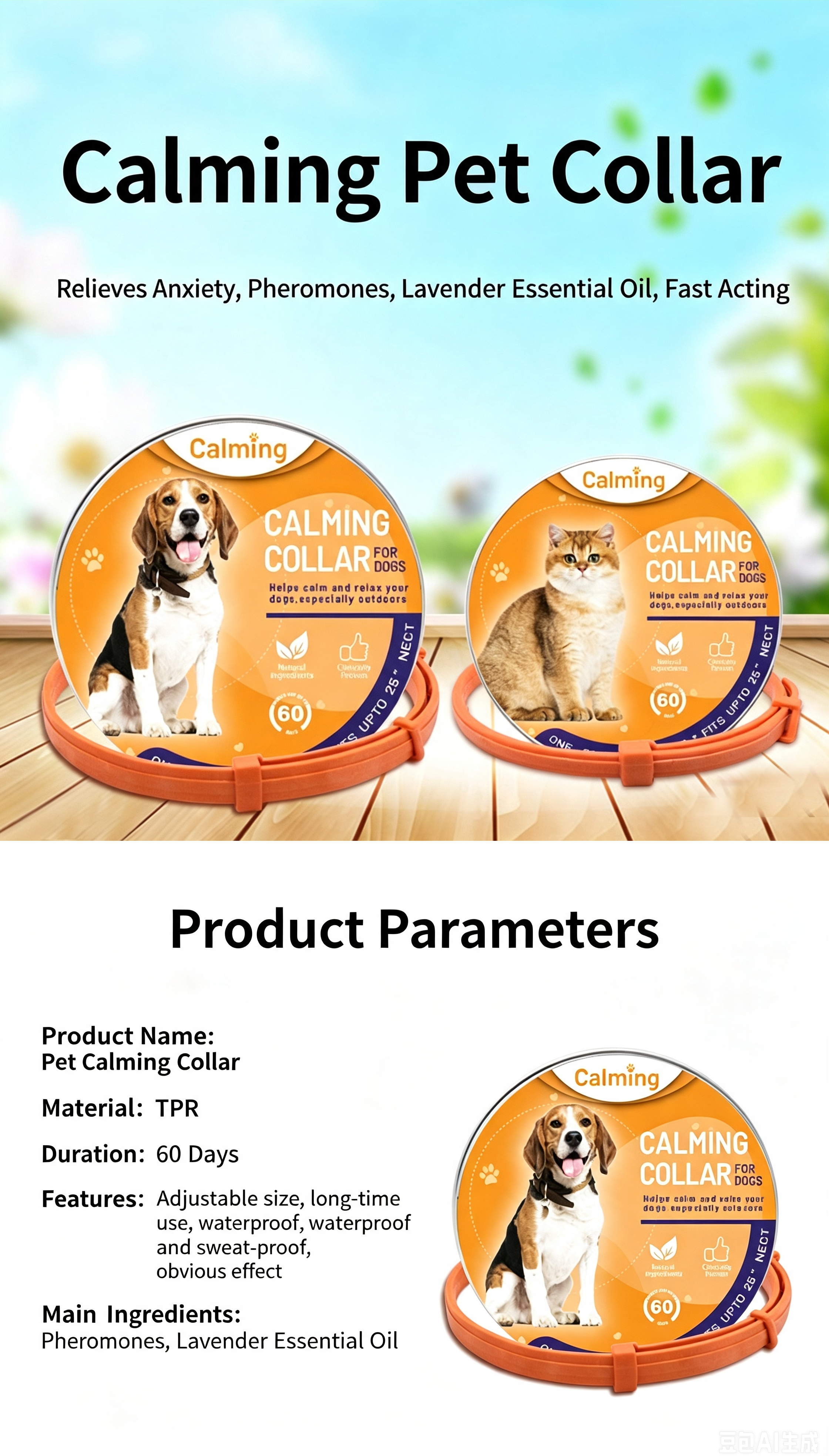 Pet Lavender Aroma Collar for Dogs & Cats, Waterproof Adjustable TPR Scent Collar Lasts Up To 60 Days