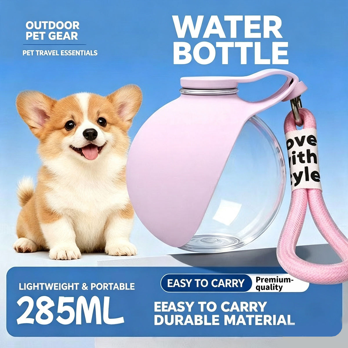 Portable Pet Water Bottle, Spherical Travel Dog Water Cup with Lanyard, Leak‑Proof Outdoor Drinking Dispenser for Walking Hiking Trips for Small Medium Dogs