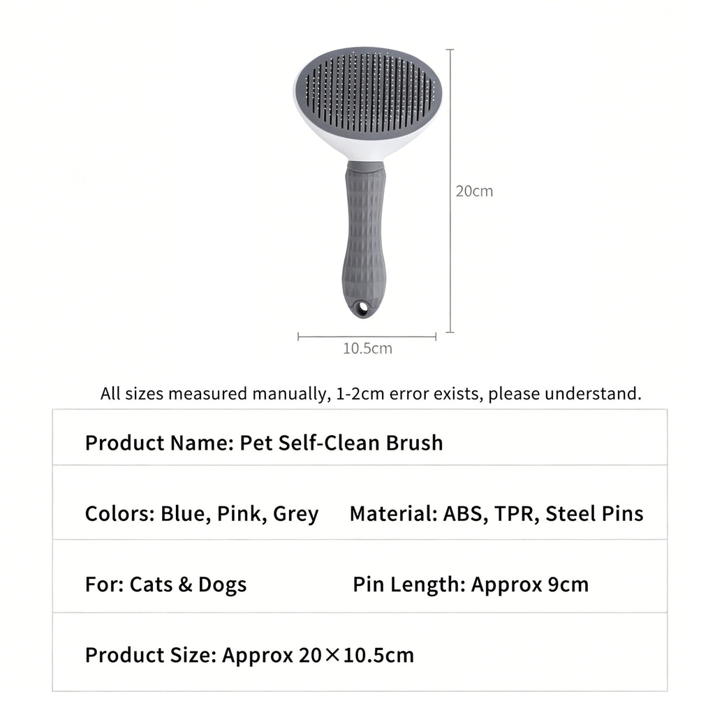 Self‑Cleaning Slicker Brush for Dogs & Cats, One‑Button Release Loose Hair, Gentle Fine Round Pins Pet Grooming Comb