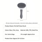 Self‑Cleaning Slicker Brush for Dogs & Cats, One‑Button Release Loose Hair, Gentle Fine Round Pins Pet Grooming Comb