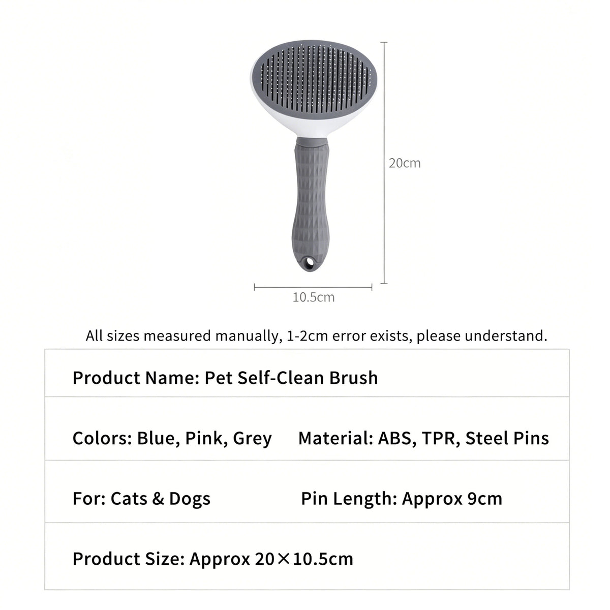 Self‑Cleaning Slicker Brush for Dogs & Cats, One‑Button Release Loose Hair, Gentle Fine Round Pins Pet Grooming Comb