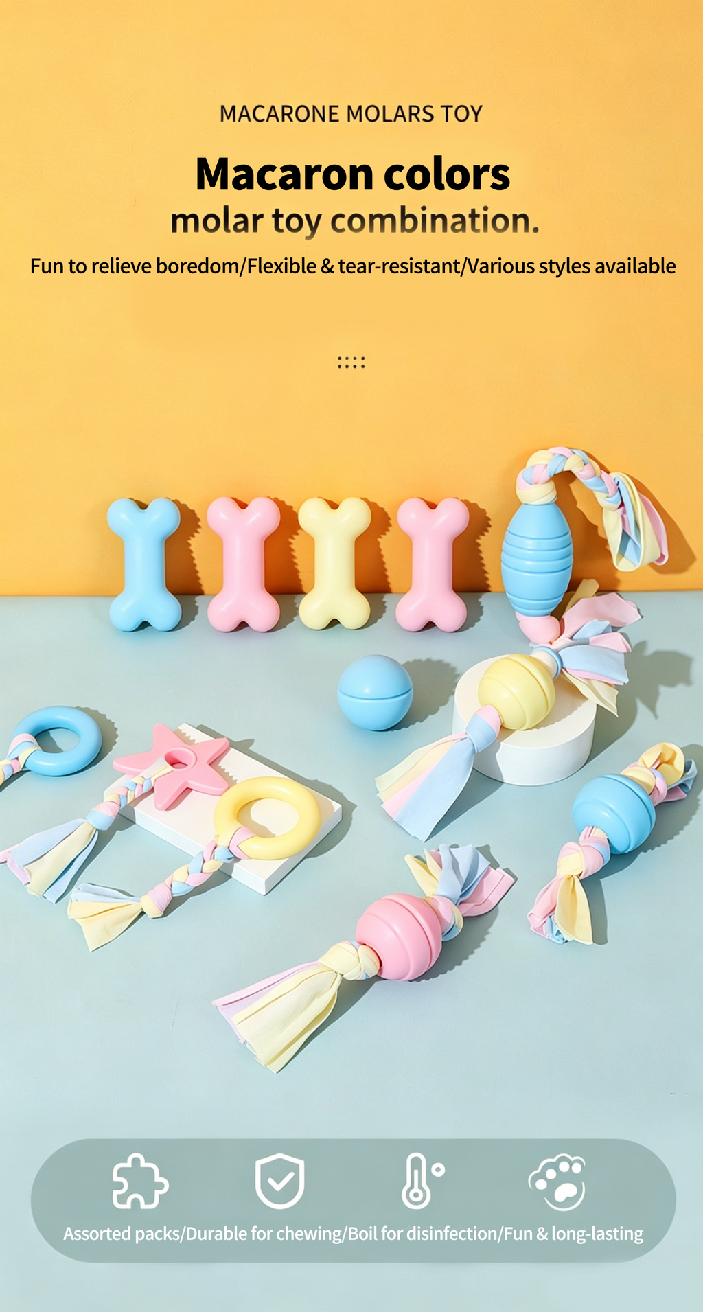 Dog TPR Chew Toy,Macaron Color Teething Stick,Durable Bite‑Resistant Dental Toy for Puppy & Adult Dog,Boredom Relief Interactive Toy