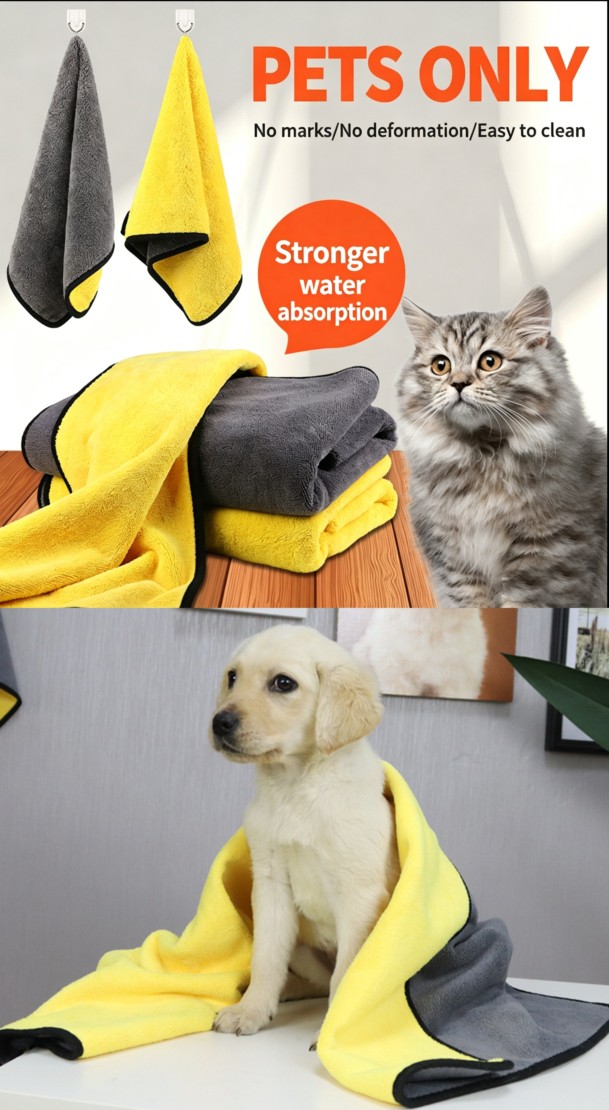 4 Pack Multi-Size Microfiber Pet Bath Towels, Thick Quick Dry Absorbent Towels for Dogs & Cats