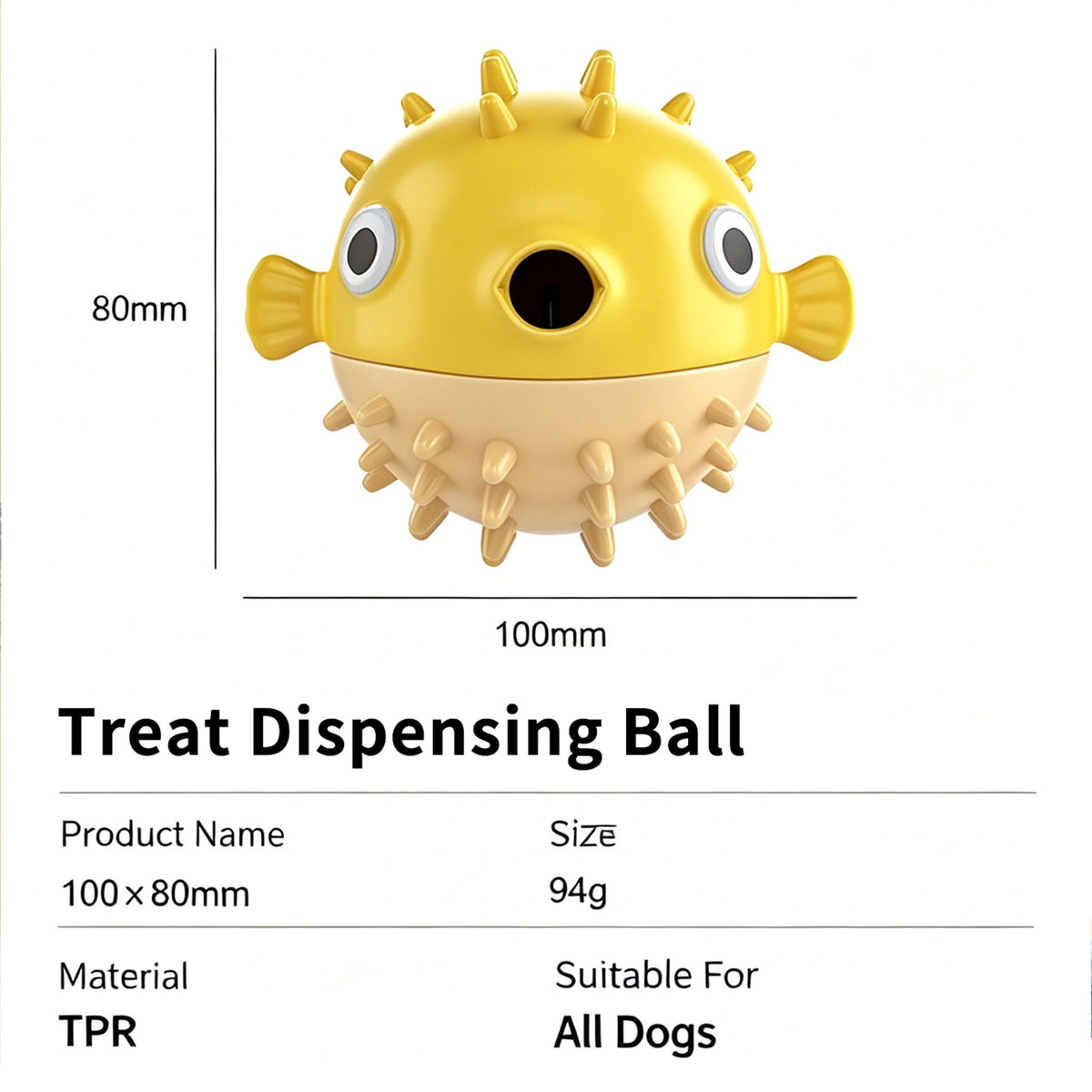 Bouncy Fish Dog Treat Dispenser Toy, Food‑Safe TPR Squeaky Chew Toy, Durable Interactive Molar Toy for Puppies Medium Large Dogs