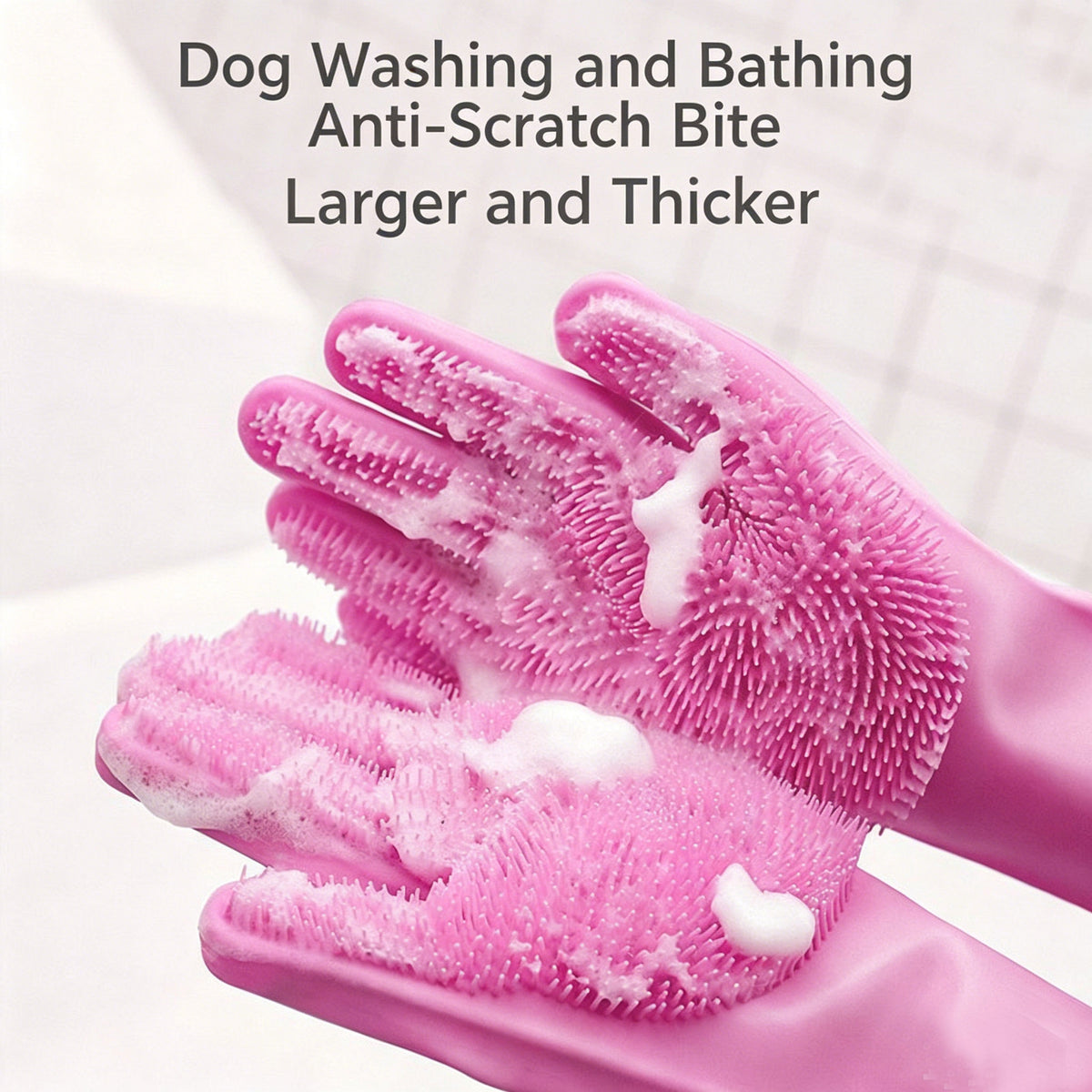 Thickened Silicone Pet Grooming Gloves, Up to 3000 Soft Massage Bristles, Dog Cat Bathing Brush Glove, Splash‑Resistant Deshedding Glove for Long & Short Haired Pets