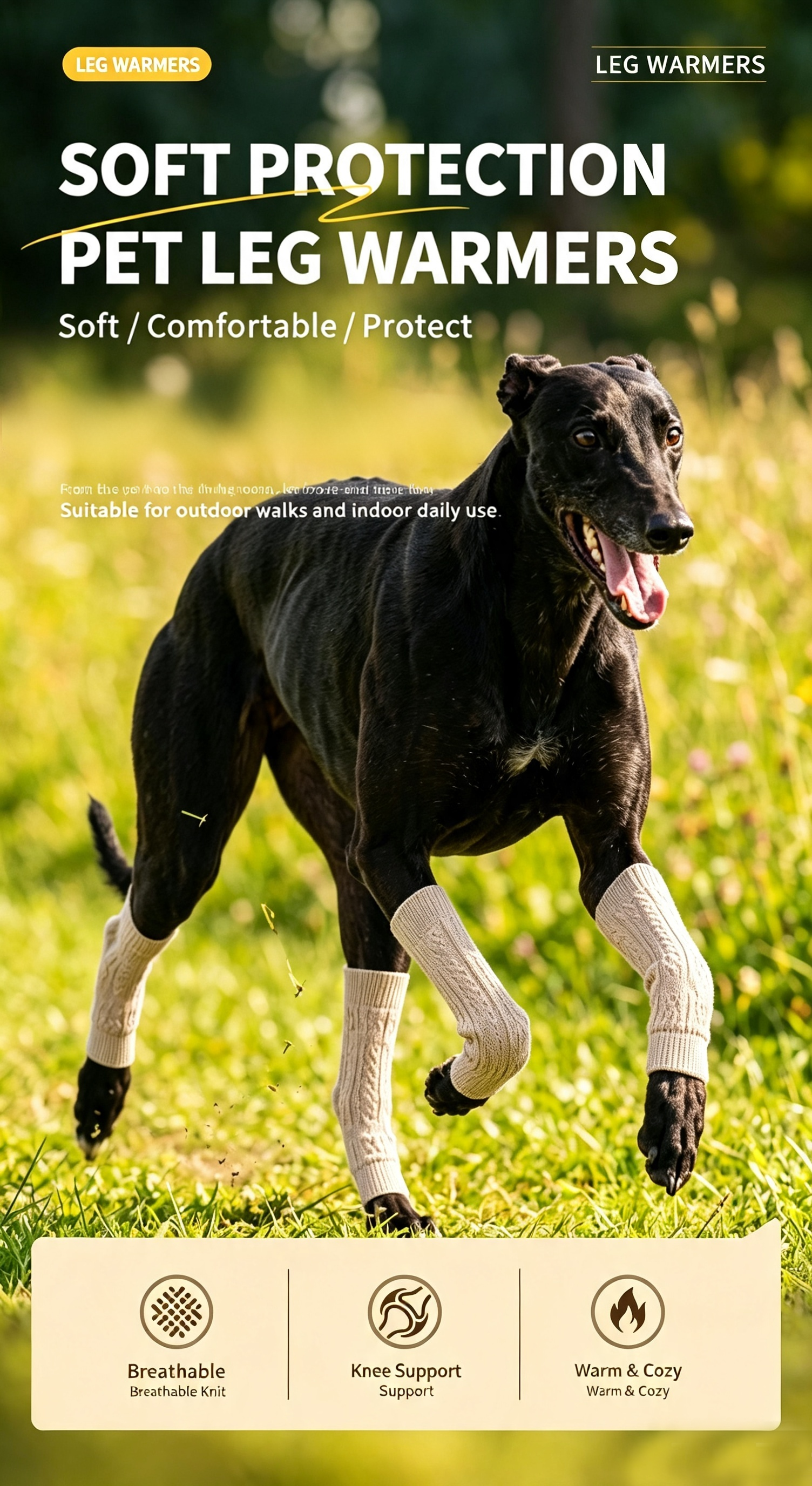 Knitted Dog Knee Leg Sleeves, Breathable Warm Anti-Slip Paw Protectors 4PCS S-XL