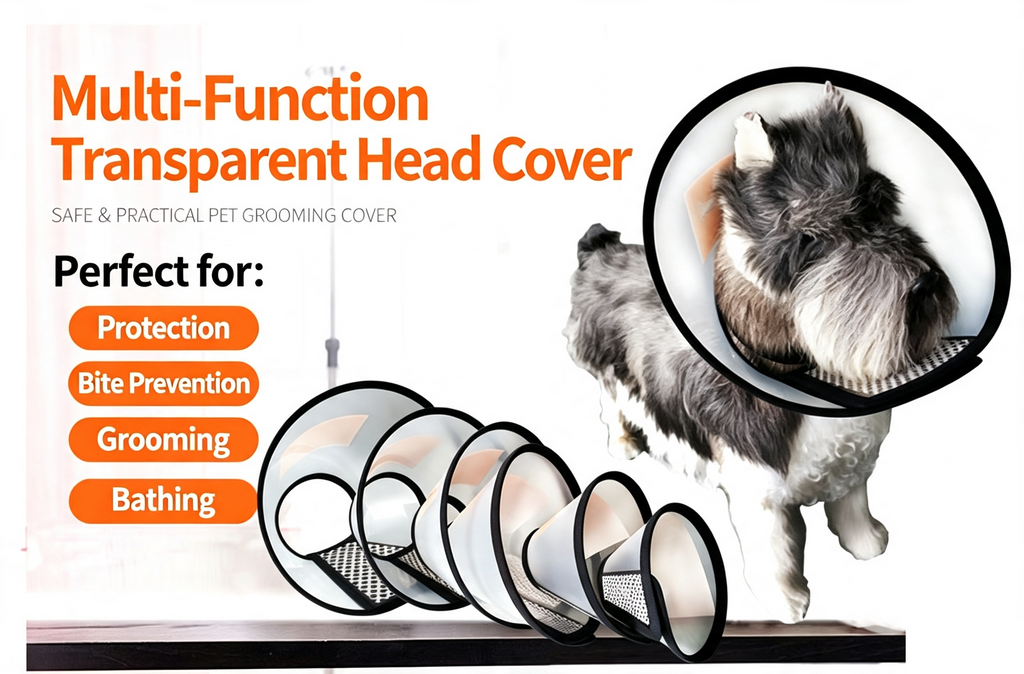 Transparent Elizabethan E‑Collar, Adjustable Recovery Cone for Dogs & Cats, 9 Sizes Available