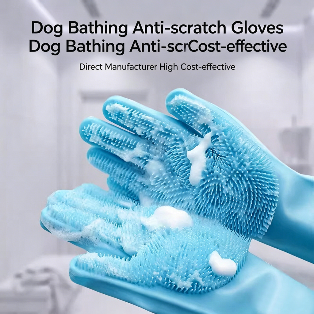 Thickened Silicone Pet Grooming Gloves, Up to 3000 Soft Massage Bristles, Dog Cat Bathing Brush Glove, Splash‑Resistant Deshedding Glove for Long & Short Haired Pets