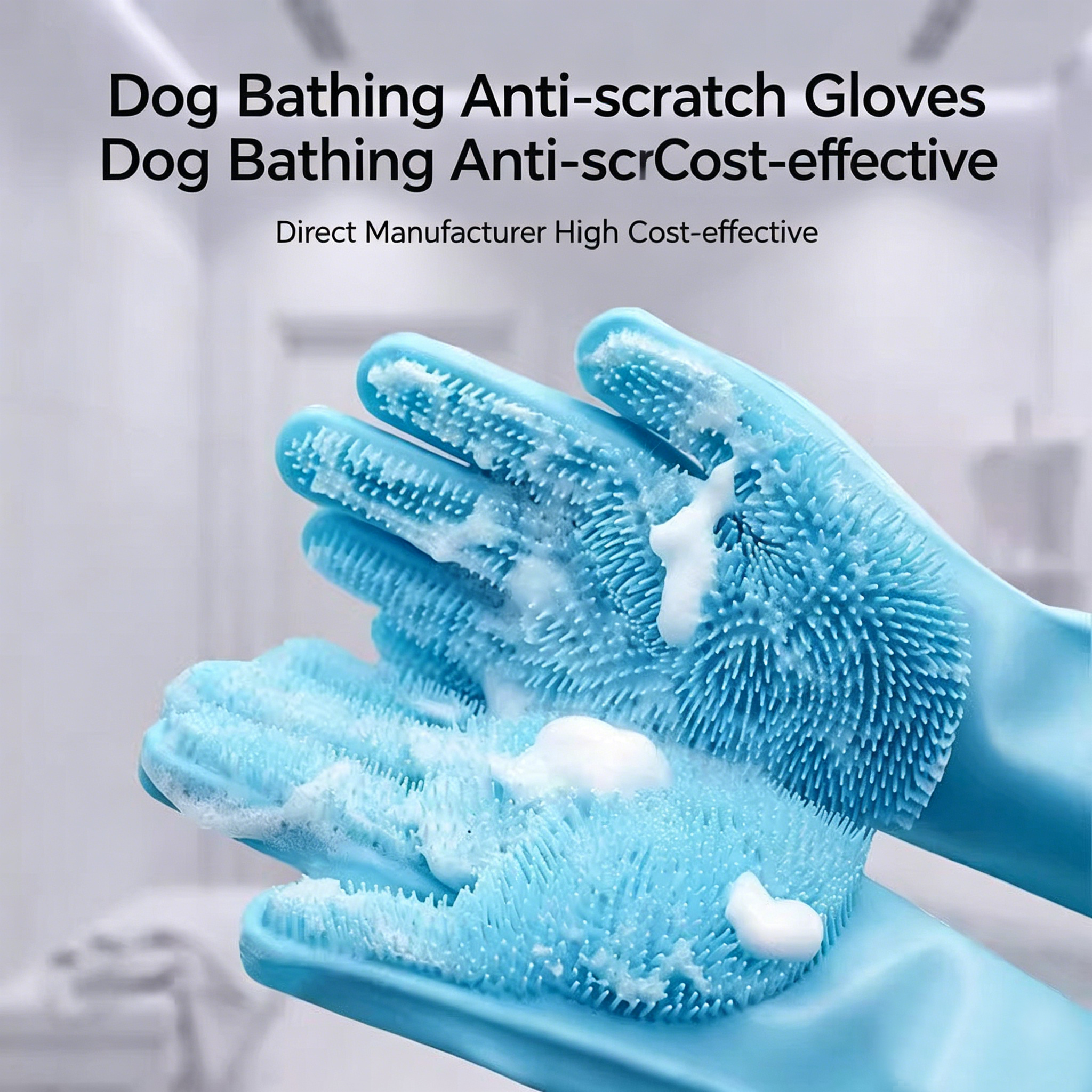 Thickened Silicone Pet Grooming Gloves, Up to 3000 Soft Massage Bristles, Dog Cat Bathing Brush Glove, Splash‑Resistant Deshedding Glove for Long & Short Haired Pets