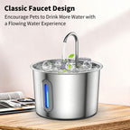 2L Pet Water Fountain, 304 Stainless Steel Automatic Water Dispenser for Cats & Dogs, Quiet Circulating Water Fountain with Bonus Filter Replacements 