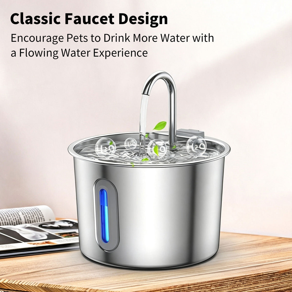 2L Pet Water Fountain, 304 Stainless Steel Automatic Water Dispenser for Cats & Dogs, Quiet Circulating Water Fountain with Bonus Filter Replacements 