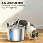 2L Pet Water Fountain, 304 Stainless Steel Automatic Water Dispenser for Cats & Dogs, Quiet Circulating Water Fountain with Bonus Filter Replacements 