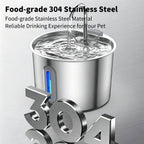 2L Pet Water Fountain, 304 Stainless Steel Automatic Water Dispenser for Cats & Dogs, Quiet Circulating Water Fountain with Bonus Filter Replacements 