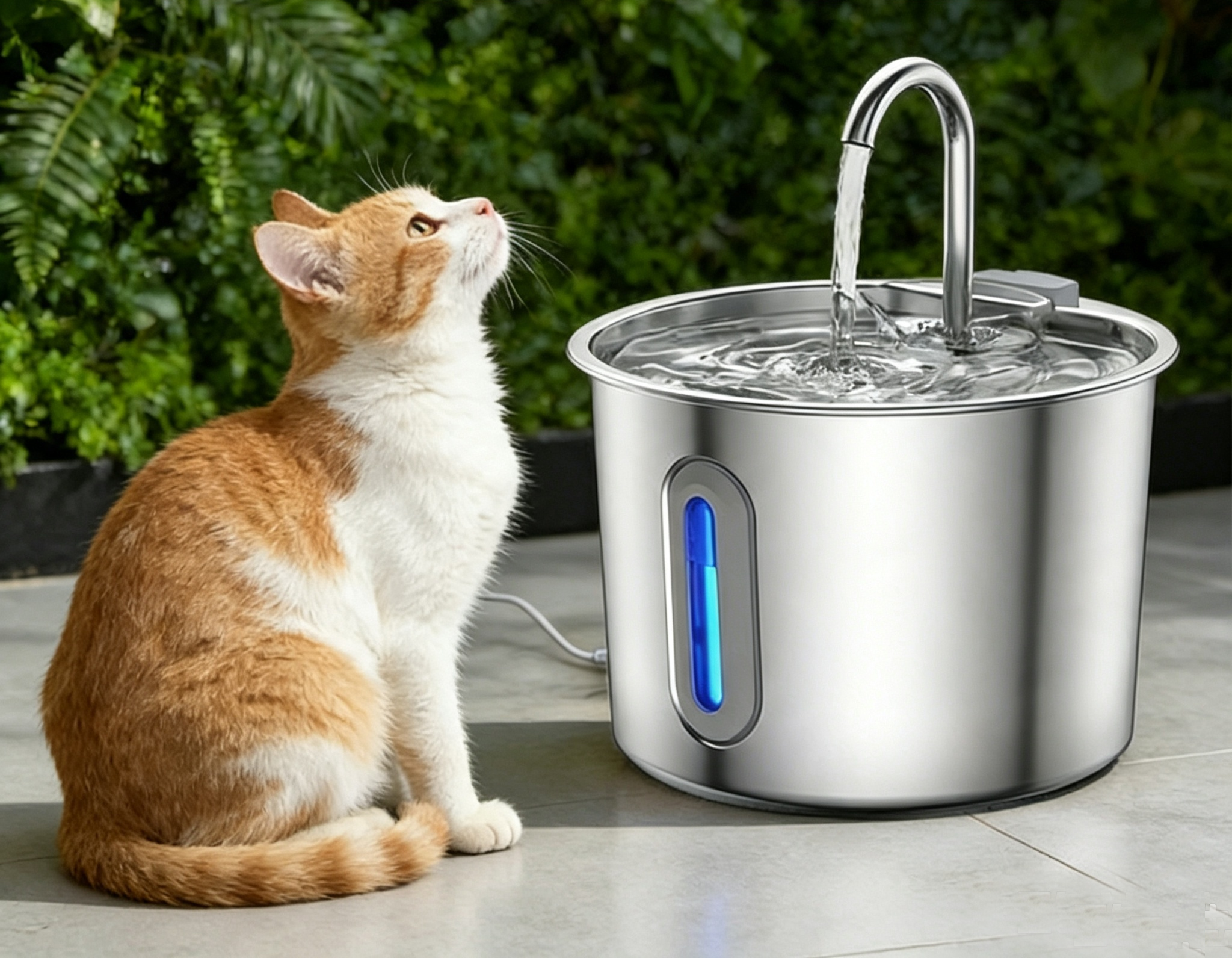 2L Pet Water Fountain, 304 Stainless Steel Automatic Water Dispenser for Cats & Dogs, Quiet Circulating Water Fountain with Bonus Filter Replacements 