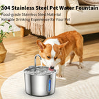 2L Pet Water Fountain, 304 Stainless Steel Automatic Water Dispenser for Cats & Dogs, Quiet Circulating Water Fountain with Bonus Filter Replacements 