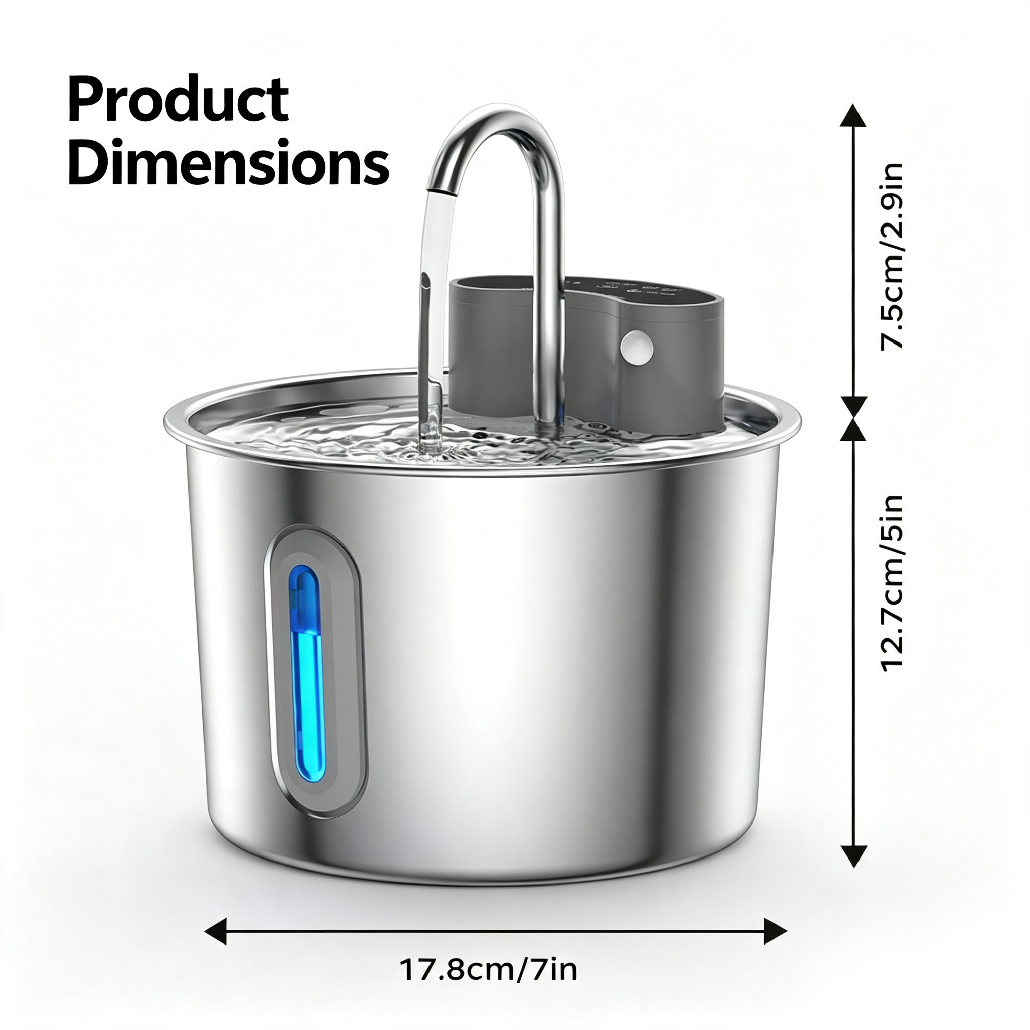 2L Pet Water Fountain, 304 Stainless Steel Automatic Water Dispenser for Cats & Dogs, Quiet Circulating Water Fountain with Bonus Filter Replacements 