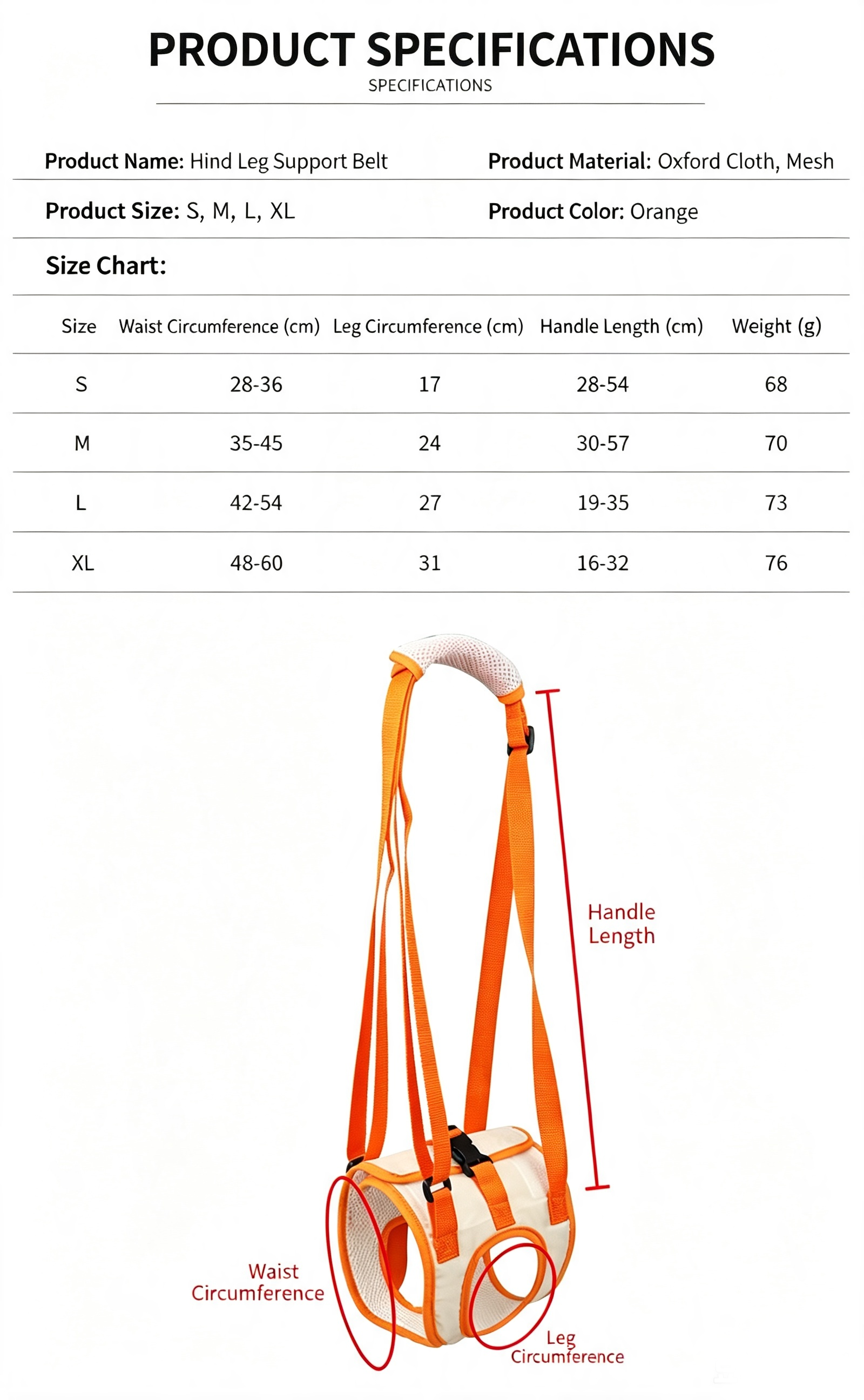 Dog Rear Leg Support Harness | Adjustable Lift Sling for Senior Injured Dogs Orange S-XL