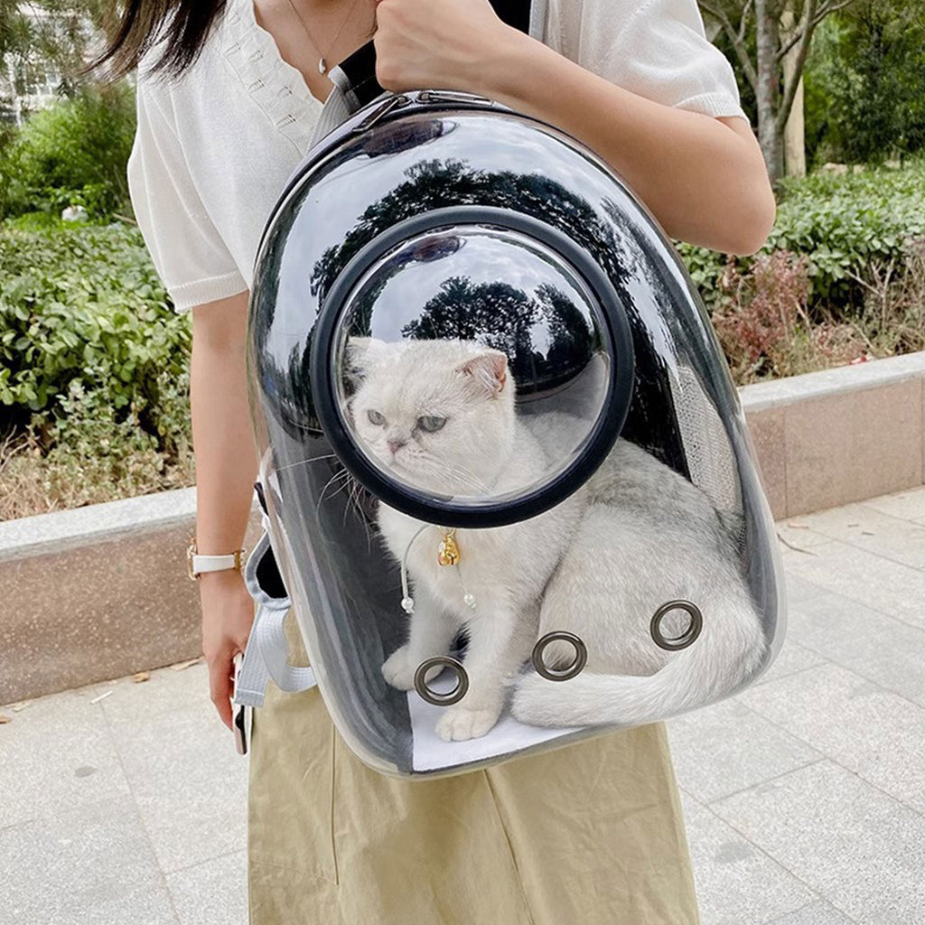 Cat Space Backpack Carrier, Semi‑Shaded Privacy Clear Pet Travel Backpack, Breathable Carrier for Small Cats & Puppies Under 6kg