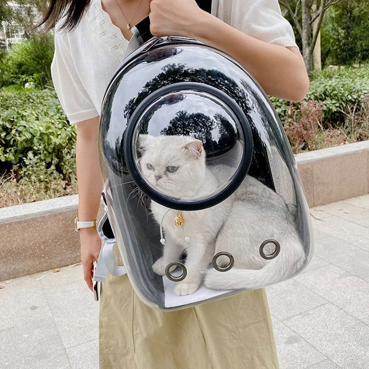 Cat Space Backpack Carrier, Semi‑Shaded Privacy Clear Pet Travel Backpack, Breathable Carrier for Small Cats & Puppies Under 6kg
