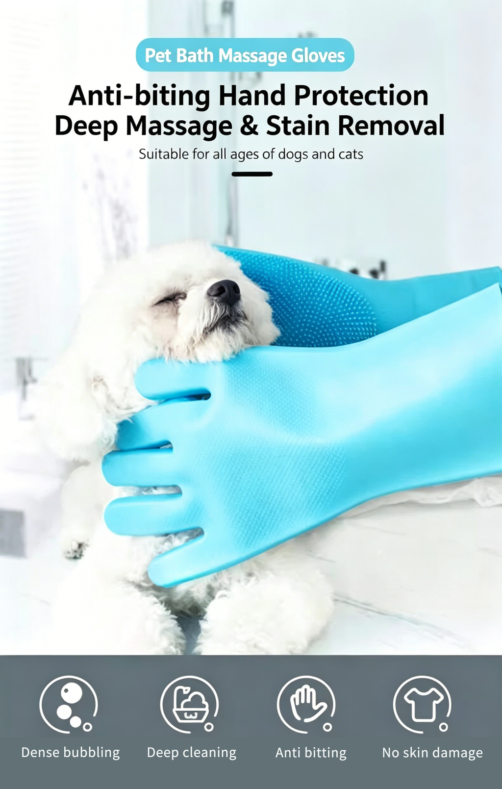 Thickened Silicone Pet Grooming Gloves, Up to 3000 Soft Massage Bristles, Dog Cat Bathing Brush Glove, Splash‑Resistant Deshedding Glove for Long & Short Haired Pets