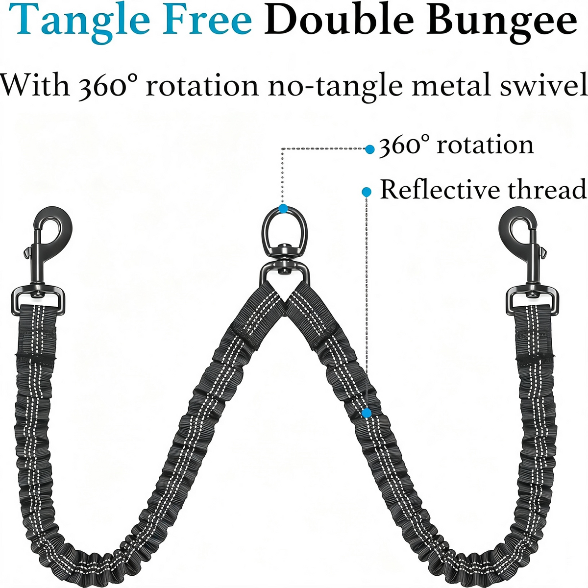 Y-Shaped Dual Dog Leash | Shock Absorbing Reflective Two Dog Walking Leash with 360° No Tangle Swivel & Padded Handle