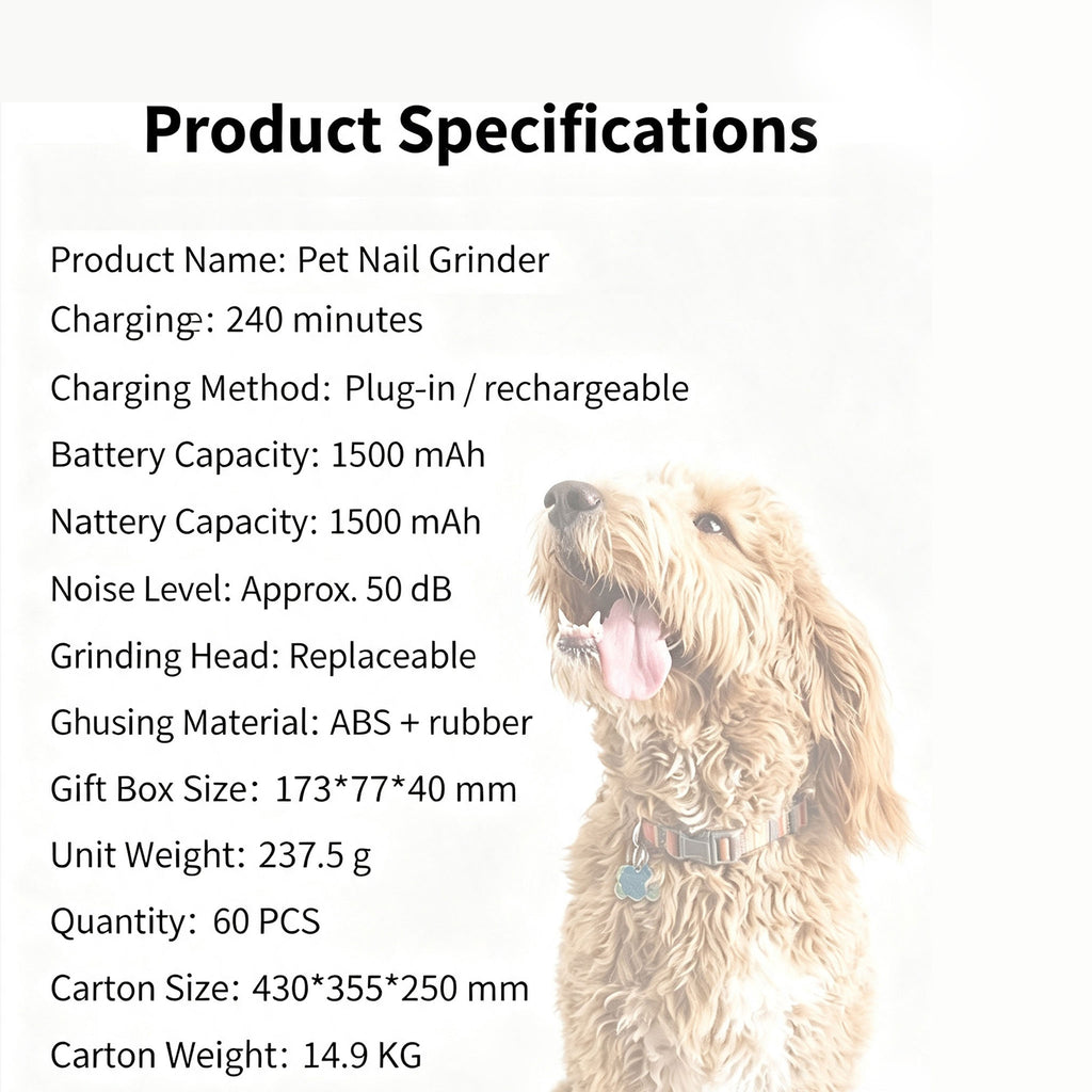 Rechargeable Electric Pet Nail Grinder, Low‑Vibration Quiet Nail Trimmer with Dual LED Lights, 2‑Speed for Dogs & Cats, Comes with 2 Extra Grinding Heads