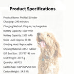 Rechargeable Electric Pet Nail Grinder, Low‑Vibration Quiet Nail Trimmer with Dual LED Lights, 2‑Speed for Dogs & Cats, Comes with 2 Extra Grinding Heads
