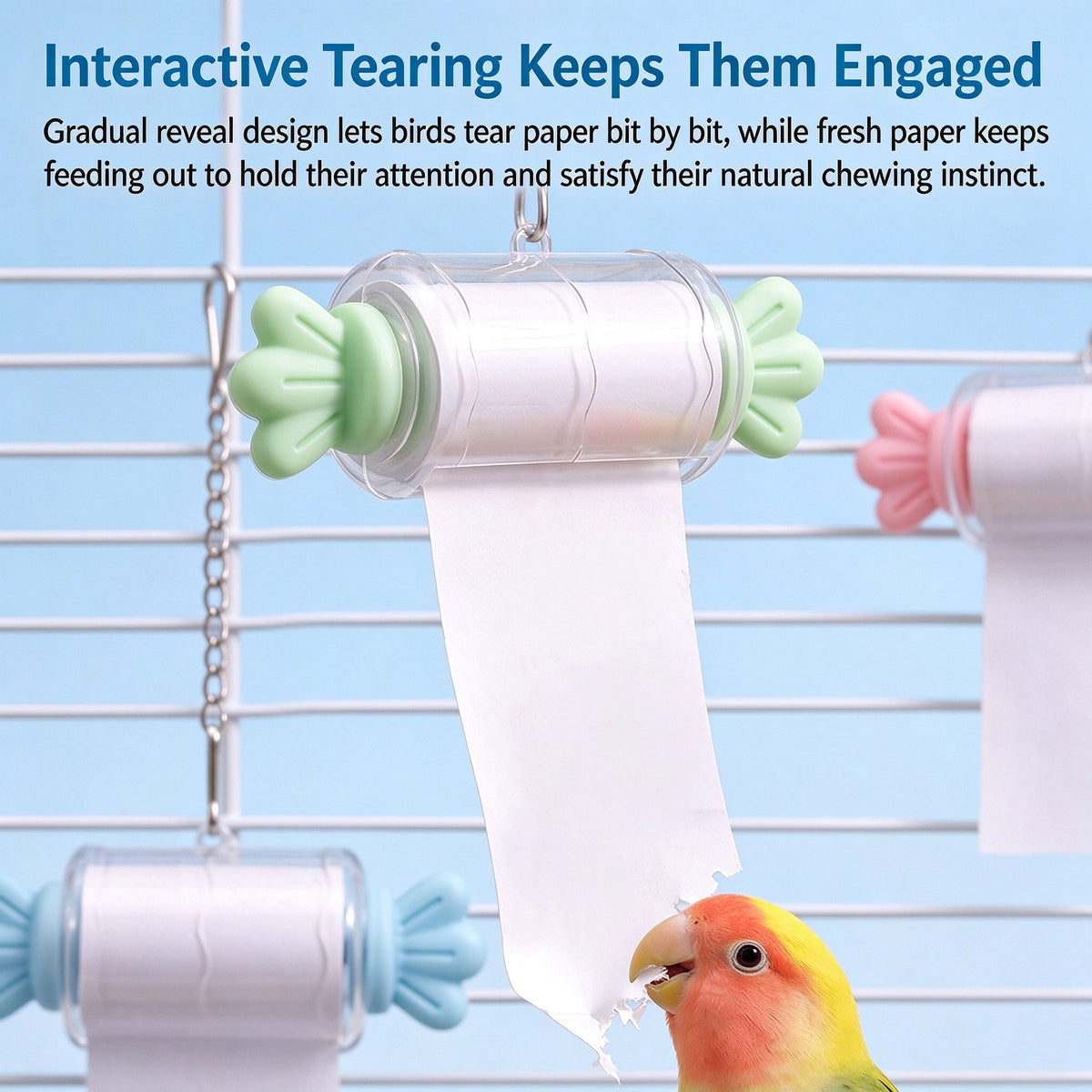 Candy-Style Bird Shredding Toy – Refillable Paper Roll Chew Toy for Parakeets, Cockatiels & Lovebirds